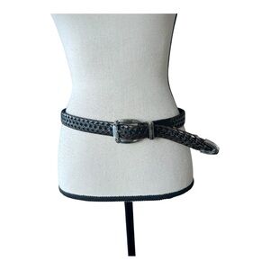 Vintage Braided Leather Black Silver Buckle Woven Western Boho Belt Size M